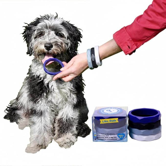 Sweet Paws Wearable Stack - Like Dude Puppy Teether Chew Toy, Small, Blue / Grey