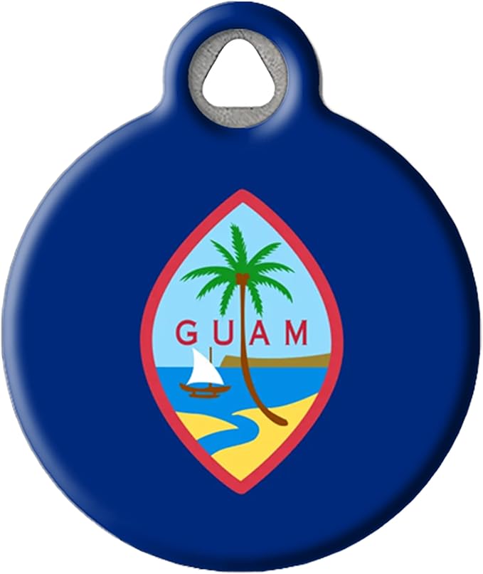 Dog Tag Art Guamanian Flag Personalized Pet ID Tags for Dogs and Cats, Silent Polymer Coated Stainless Steel Flag of Guam Nametag with Customized Identification Information - Large 1.25" Diameter