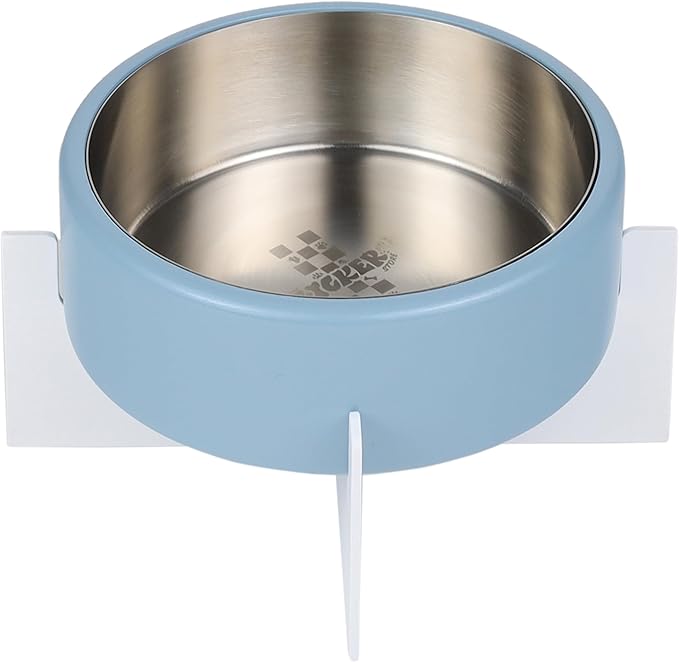 DBL3000C Intersecta Small/Medium Concrete and Stainless Steel Bowl 16oz (2 Cups) with Metal Stand Pet Feeder, Blue/White