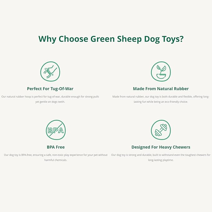 Green Sheep Natural Rubber Dog Chew Toy, Indestructible Dog Toys for Aggressive Chewers, Tough Chew Toys for Small to Large Dogs, Medium Yellow Ring for Medium Dogs