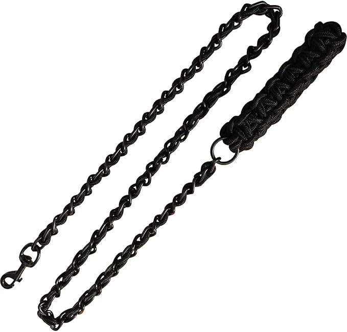 Dog Leash Leads Chain Rope Metal with Pet Collar Training Walking Heavy Duty Anti Bite 360 Hook for Medium and Large Dogs Black (Large)