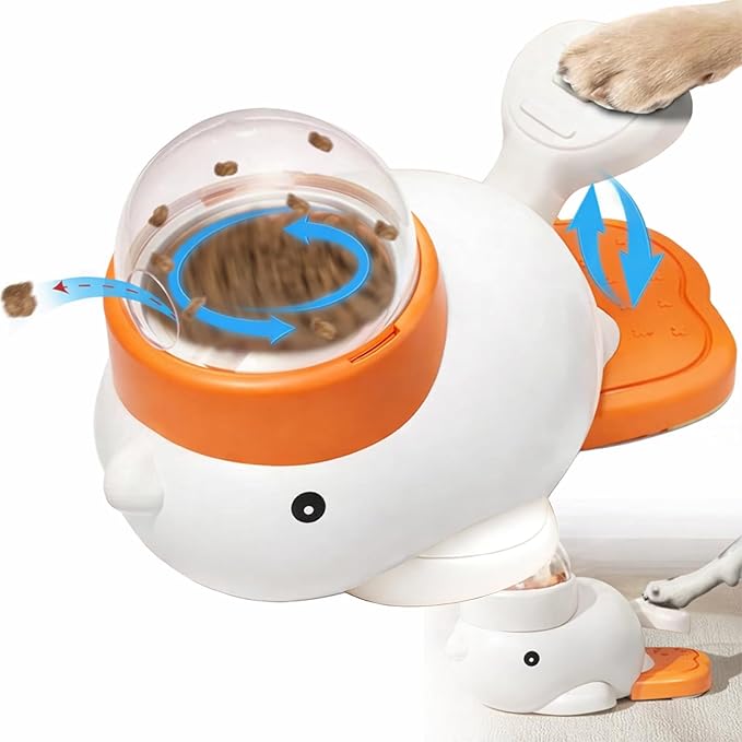 2-in-1 Interactive Dog Puzzle Toy & Slow Feeder - Duck-Shaped Treat Dispenser, Press Tail to Rotate & Release Snacks, Food-Grade ABS, Washable for Small/Medium Dogs & Cats,White