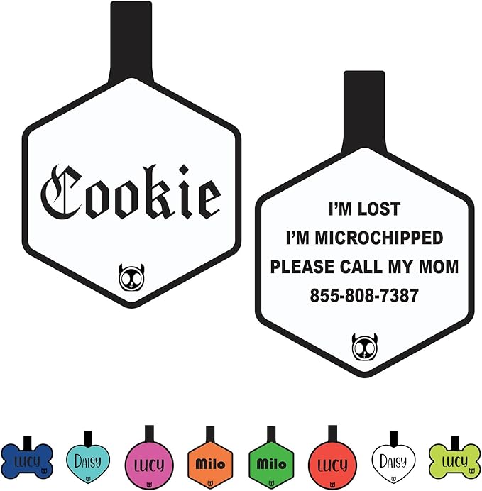Silicone Silent Dog Tag Personalized with 5 Lines of Custom Deep Engraved Durable Soundless Pet ID Name Tag Hexagon White