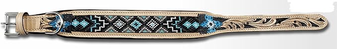 Majestic Ally Padded Leather Dog Collar, Multi-Color Beaded Diamond Design, Handcrafted (Medium, Diamond Beadwork)