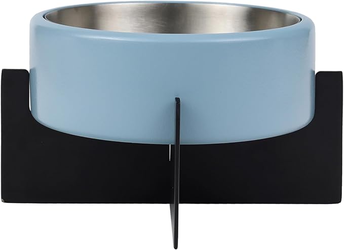 DBL3000F Intersecta Small/Medium Concrete and Stainless Steel Bowl 16oz (2 Cups) with Metal Stand Pet Feeder, Blue/Black