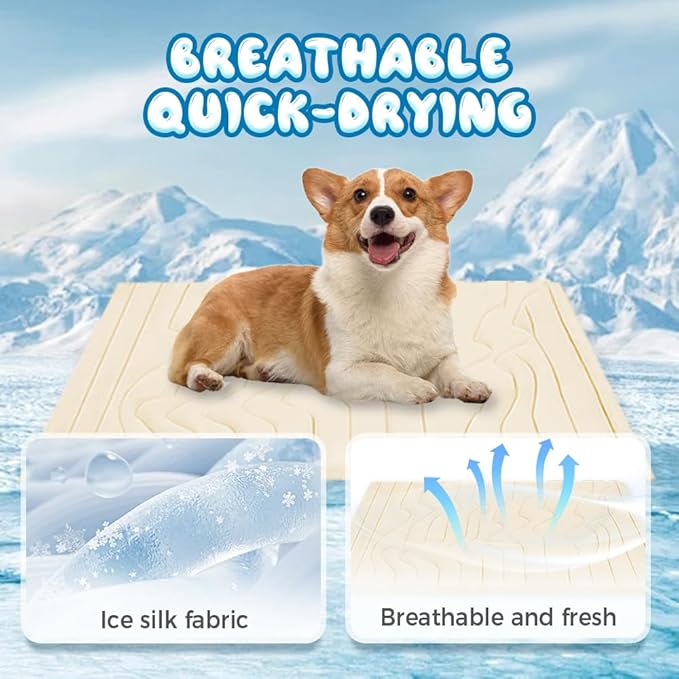 Cooling Mat for Dogs, Washable Dog Cooling Pad for Summer, Non-Slip Pet Coolings Mat for Indoor & Outdoor Use, Cool Dog Bed for Large & Small Breeds (Blue, M: 36 * 23 in)