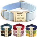 PETDURO Personalized Dog Collar Sky Blue Soft Velvet for Large Medium Small Boy Girl Dogs - Custom Collar with Name Phone Number Engraved on Gold Metal Buckle - Add Leash Bow Set via Customize Now