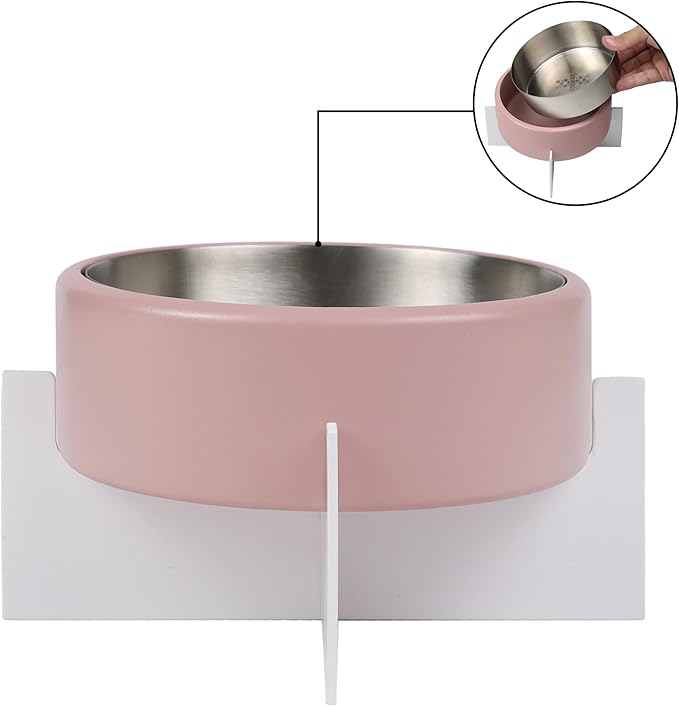DBL3000A Intersecta Small/Medium Concrete and Stainless Steel Bowl 16oz (2 Cups) with Metal Stand Pet Feeder, Pink/White