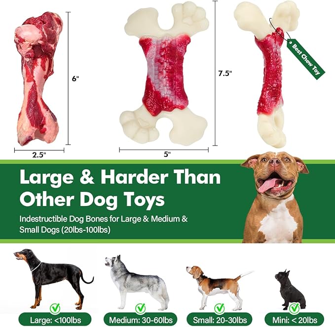 Dog Toys for Aggressive Chewers, Dog Chew Toys for Large Dogs, Tough Dog Toys for Aggressive Chewers, Dog Chew Toys for Aggressive Chewers, Dog Toys to Keep Them Busy with Real Beef Flavors