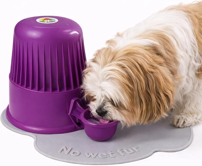No Spill Pet Water Dispenser for Dogs and Cats, 67.6oz Gravity-Fed Water Bowl with Slow Drinking Design to Prevent Wet Fur, BPA-Free Polypropylene, Vida Mansa (Opaque Purple)