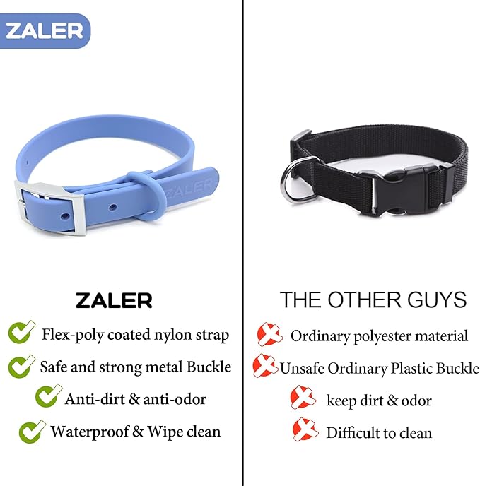 ZALER Waterproof Dog Collar, Adjustable Odor Proof Dog Collars Easy to Clean, Soft Comfortable Pet Collars for Large, Medium Small Dogs (Moonstone Blue, L(Length:15.7''-19.7''; Width:1''))