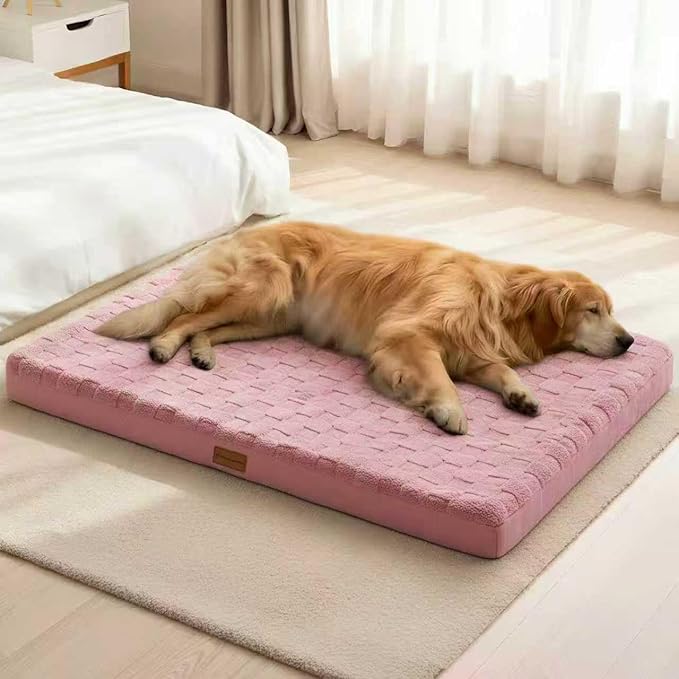Patas Lague Orthopedic Dog Bed Large Sized Dog 36''X24'', Waterproof Soft Comfortable Egg Crate Foam Large Pet Beds Crate Mat with Removable Washable Cover and Nonskid Bottom, Pink
