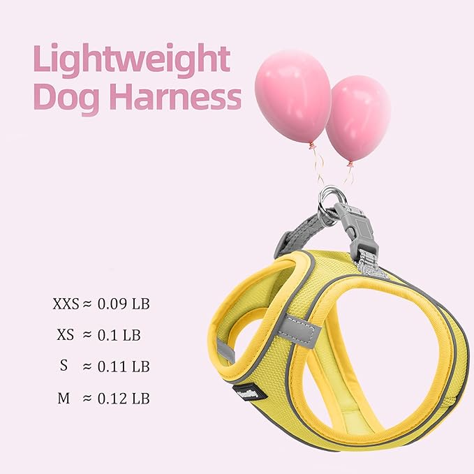 Sparkly Dog Harness Small Sized and Leash Set for Small Dogs Cats,Yellow S Puppy Harness, Step in Soft Dog Reflective Vest, Breathable Mesh Pet Harness. (Yellow, S)