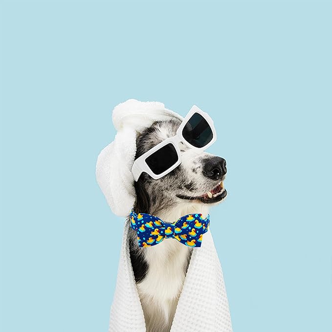 Lionheart glory Dog Bow Collar Ducky Pattern Cute Boy Collars for X-Small Dogs,Soft Duty Adjustable Dog Collar with Bowtie Spring Summer Puppy Collars Bows Pet Gift