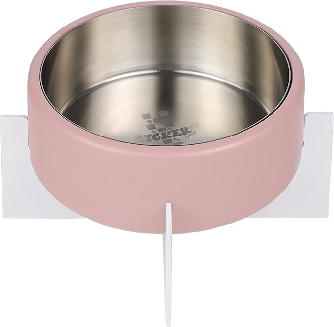 DBL3000A Intersecta Small/Medium Concrete and Stainless Steel Bowl 16oz (2 Cups) with Metal Stand Pet Feeder, Pink/White
