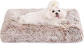 Bedfolks Waterproof Crate Bed, Plush Dog & Cat Bed with Removable Washable Cover, Faux Fur Kennel Pad, 21"x13", Brown