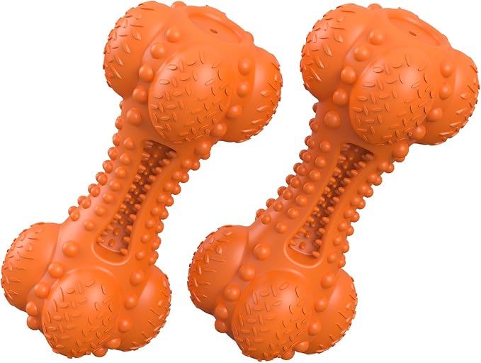 Dog Squeaky Chew Toys for Aggressive Chewers, Long Lasting Tough Rubber Bones for Teeth Cleaning, Indestructible Pet Toy for Large Medium Breed Dogs