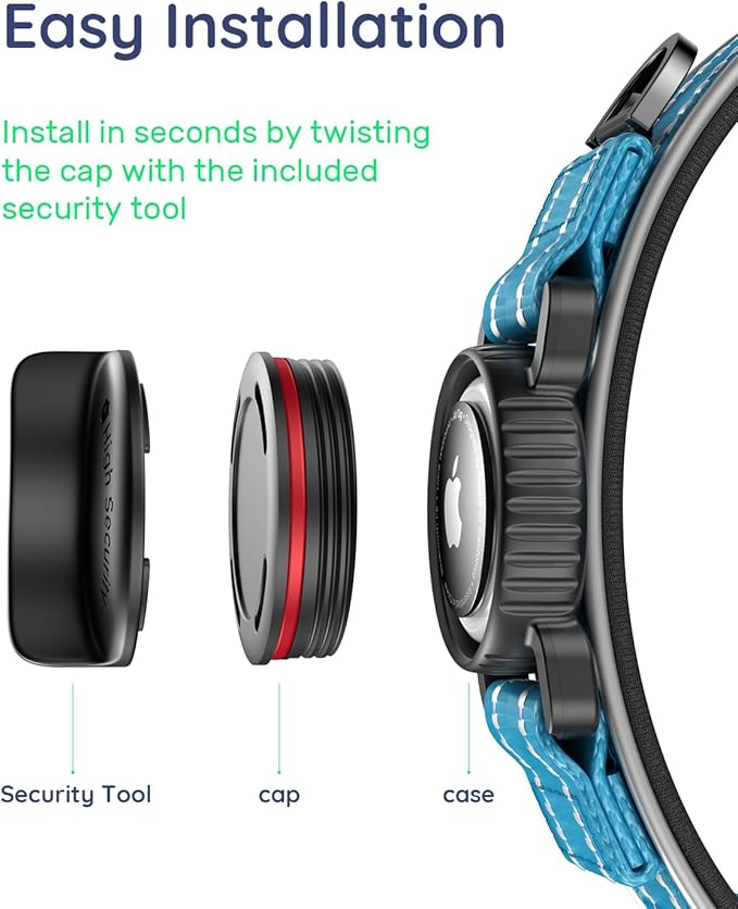 Upgrade Airtag Dog Collar,with IPX8 Waterproof AirTag Holder | Reflective Ultra-Durable | Soft Padded | Lock Buckle | Heavy Duty | Fit Small Medium Large Dogs（Blue，L(17"～23")）