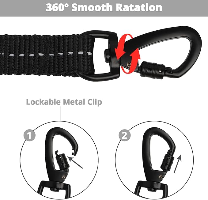 Long Dog Leash 20 FT: Heavy Duty Rope Leashes for Dogs Training with Swivel Lockable Hook Reflective Threads Bungee and Padded Handle - Dog Lead for Large Small Medium Dogs Outside Walking Hiking Grey