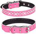 Rhinestones Dog Collar, Adjustable Sparkly Crystal Studded Genuine Leather Pet Dog Collar for Small and Medium Breeds (S fit Neck 11-13", Hot Pink)