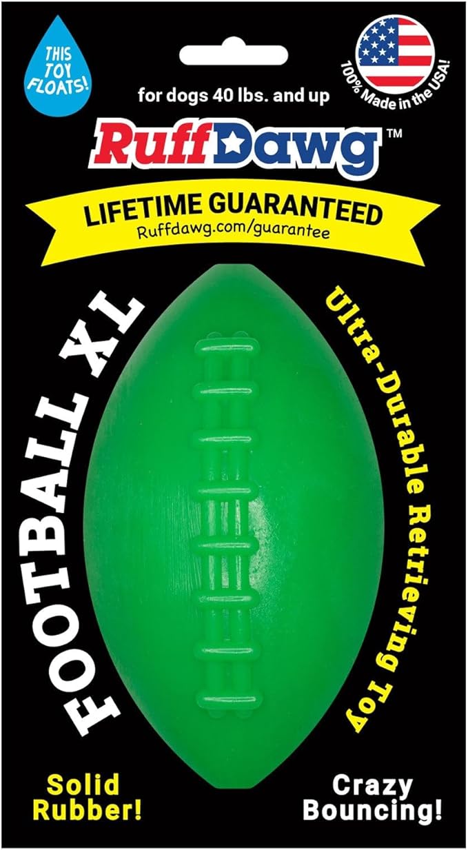 Ruff Dawg Football XL Dog Toy – Bouncy, Floating Fetch Toy for Aggressive Chewers – Ideal for Outdoor Play, Exercise & Teething Relief – Neon Colors for High Visibility