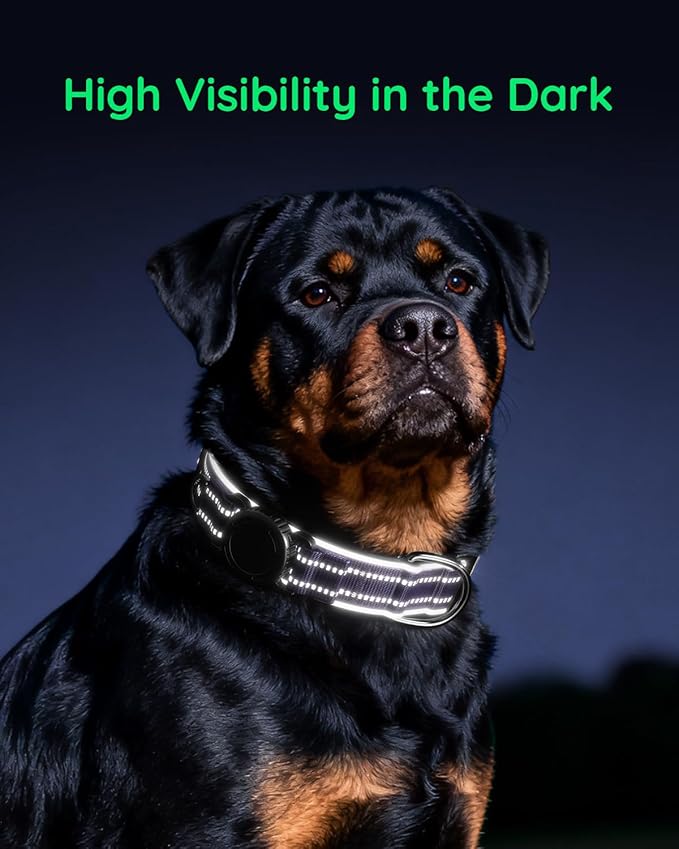 Upgrade Airtag Dog Collar,with IPX8 Waterproof AirTag Holder | Reflective Ultra-Durable | Soft Padded | Lock Buckle | Heavy Duty | Fit Small Medium Large Dogs（Purple，XL(19"～27")）