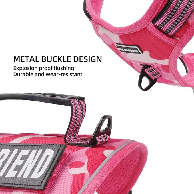 Tactical Dog Harness with Leash for Large Dogs, No Pull Adjustable Dog Harness, Reflective K9 Working Pet Vest for Walking, Training (Fuchsia Camo, L)