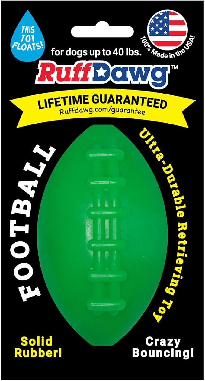 Ruff Dawg Football Dog Toy – Bouncy, Floating Fetch Toy for Aggressive Chewers – Ideal for Outdoor Play, Exercise & Teething Relief – Neon Colors for High Visibility