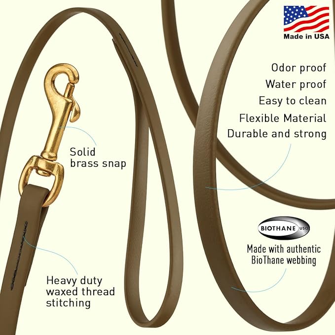 Viper K9 Biothane Working Dog Leash Waterproof Lead For Tracking Training Schutzhund Dog Sport & Search - Odor-Proof Long Line With Solid Brass Snap For Puppy Medium and Large 1/2" x 33ft Coyote Brown