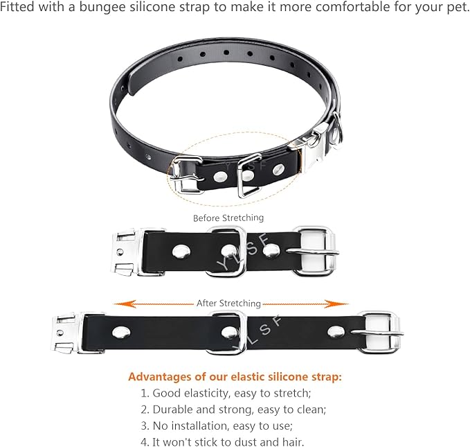 Quick Snap Bungee Dog Collar Strap with D Ring for Most of Electronic Training Shock Collar Receivers-Adjustable Durable Waterproof Odorless 3/4 Inch TPU Collar Replacement for Barking Fence