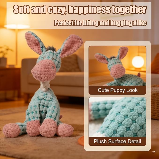 Best Pet Dog Squeak Toys,High-Elastic Soft Fabric Stress-Relief Plush Toy for Dogs,Indoor Interactive Chew Toy,Suitable for Small and Medium-Sized Dogs.Keep Them Active and Busy (Pinkish Blue)