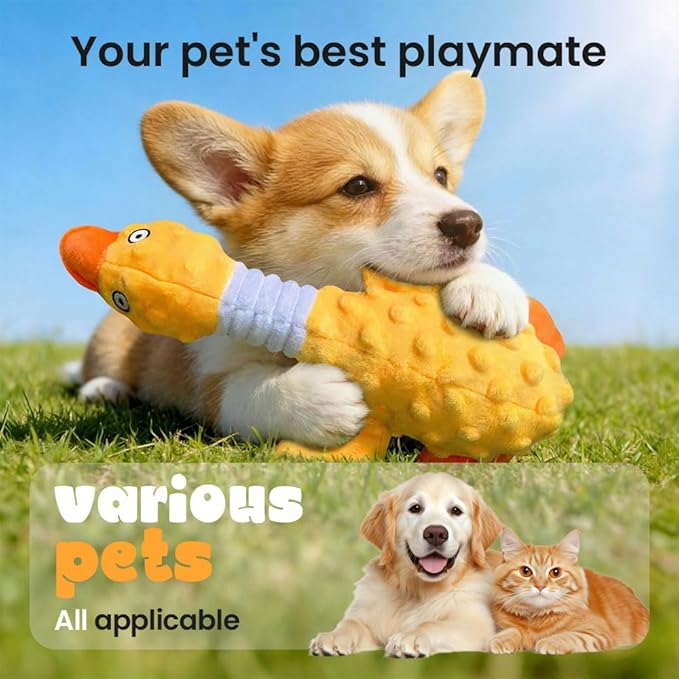 AIIONP Dog Toys for Aggressive Chewers, 2026 New Squeaky Dog Toy, Durable Chew Toy for Dogs Indoor Play, Yellow Duck Dog Plush for Dogs (Red)