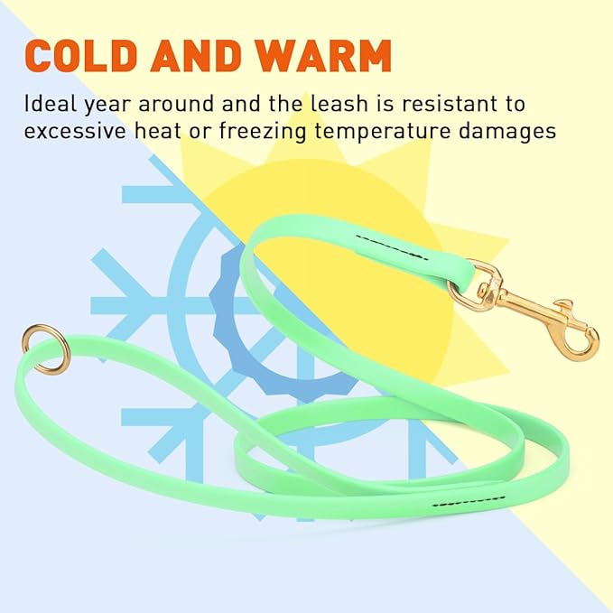 Viper Biothane K9 Working Dog Leash Waterproof Lead for Tracking Training Schutzhund Odor-Proof Long Line with Solid Brass Snap for Puppy Medium and Large Dogs 4ft, Sea Foam Green
