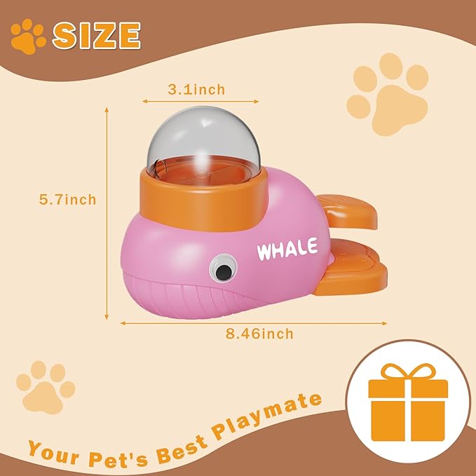Whale-Shaped Dog Treat Dispenser - Interactive Dog Toys for Mental Stimulation, Slow Feeder Puzzle Toy for Small Medium Dogs & Cats, IQ Training Food Dispenser to Reduce Bloating & Boredom（Pink）