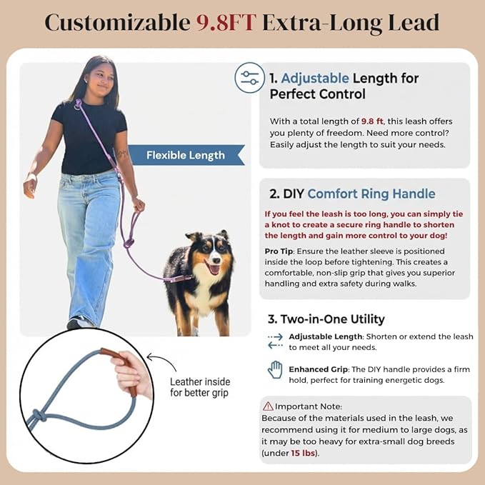 Tails & Tales Hands Free Dog Leash for Walking Running Training, Adjustable Lead Up to 9.8ft, Dogs Up to 125lbs, Crossbody, Dual Handle, Multifunctional, Double Attachment for 2 Dogs (Opera Mauve)