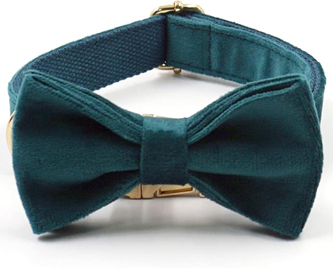 PETDURO Custom Dog Collar Personalized with Name Engraved Quick Release Rose Gold Metal Buckle for Large Medium Small Girl Dogs - Dog Leash and Bow Tie Available - Soft Comfy Velvet (Gem Green, XS)