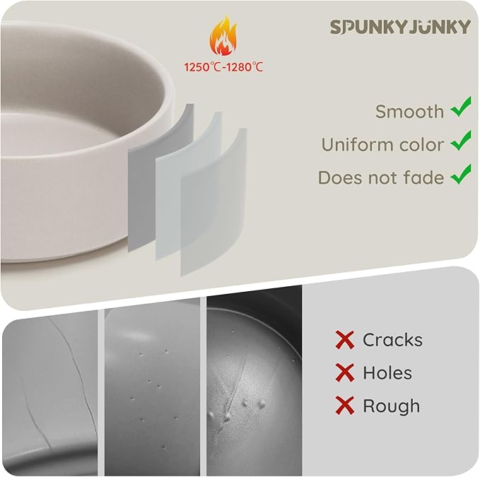 SPUNKYJUNKY 28.7OZ Ceramic Dog and Cat Bowl, Modern Cute Weighted Food Water Bowl for Replacement Grey (2 Pack)