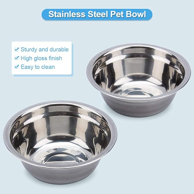 Pet Bowl, Double Cat Dog Waterer Bowls Stainless Steel Elevated Pet Water Food Feeder with Non-Slip Raised Stand for Small Dogs Cats Puppy Kitty