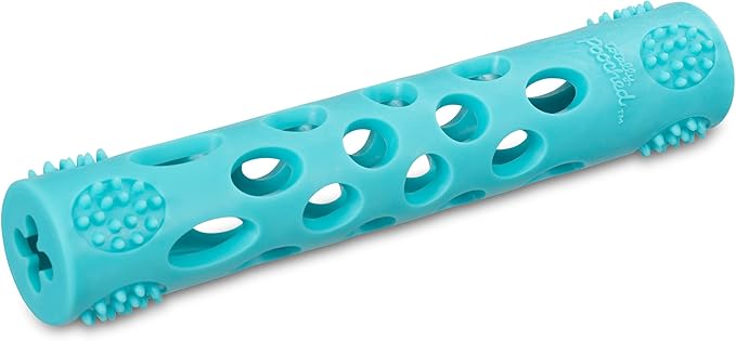 Messy Mutts Totally Pooched Huff'n Puff Stick | 10” x 2” TPR Puzzle Stick for Dogs | 2-in-1 Interactive Toy and Tooth Cleaner | Teal