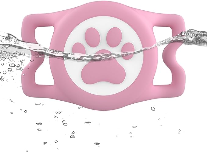 Dog Collar with AirTag Holder, QR Code Tracking, Paw Print Covers, Multi-Color (Pink)