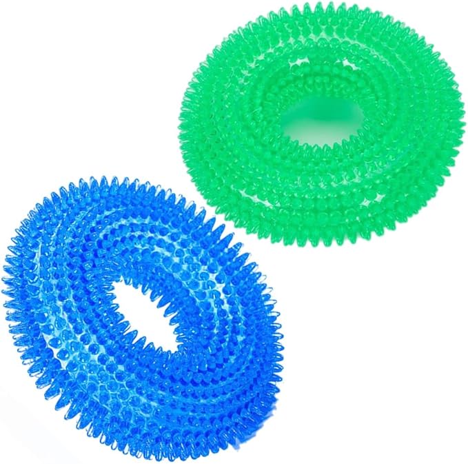 Angoily TPR Dog Chew Rings 4.72 Inch - Bite Resistant Round Pet Toys with Spiky Design for Molar Teeth Cleaning Interactive Chew Toy for Puppies Water and Weather Resistant