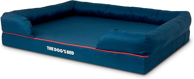 The Dog’s Bed Orthopedic Memory Foam Dog Bed with Bolsters, Oxford Fabric, Blue with Dark Red Trim, XL