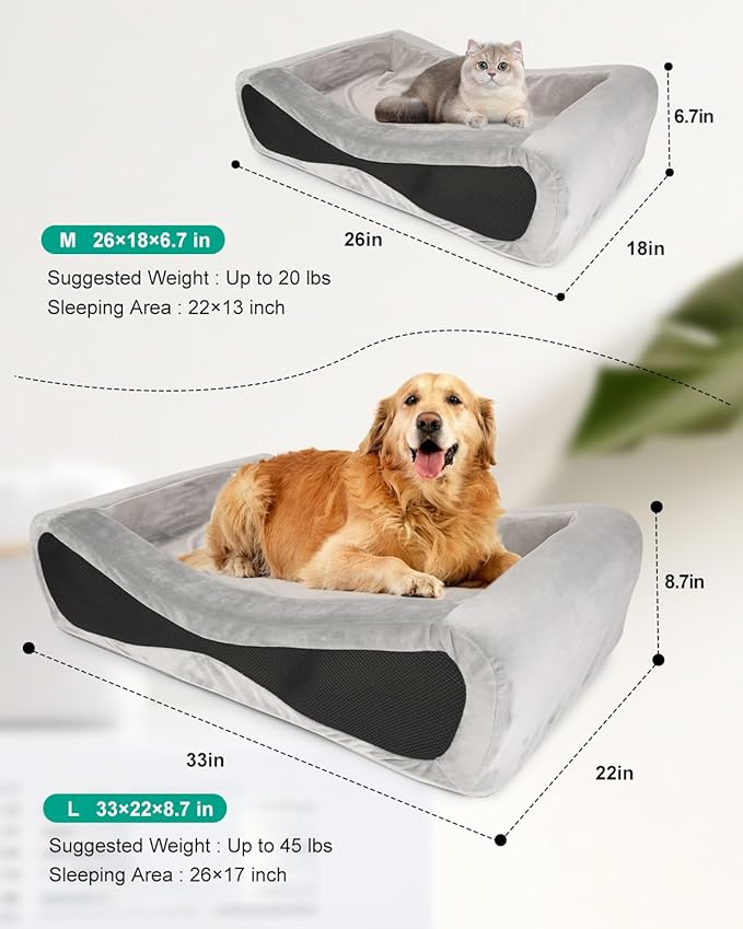 NPET Memory Foam Pet Beds for Small Medium Dogs, Orthopedic Dog Beds with Sides, Cat Bed Mat with Washable Removable Cover, 33x22x8.7 inches
