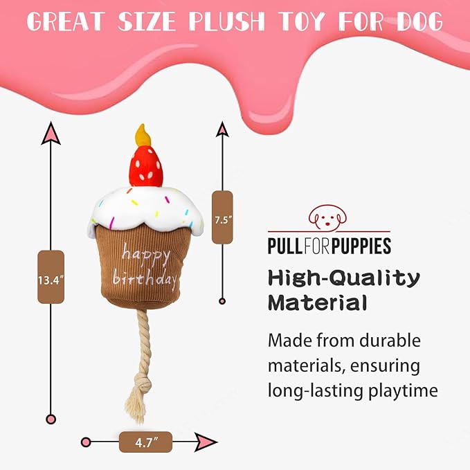 Dog Birthday Toys - Dog Birthday Cake Toy, Strawberry Plush Squeaky Cake Dog Toy, Gift for Puppy
