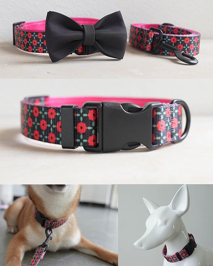 Puppy Dog Collars for Small Dogs - Safety Buckle Durable Plastic Light-Weight, GILR Dogs Collar for Small Dog Collar with Cute Patterns Soft Adjustable (Black, XS)