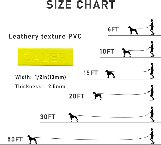 ZALER Long Dog Leash Waterproof Training Leashes 50ft 30ft 20ft 15ft 10ft 6ft, Odor Proof Recall Long Line Lead with Aviation Aluminum Carabiner Clip for Small, Medium, Large Dogs (10FT, Yellow)