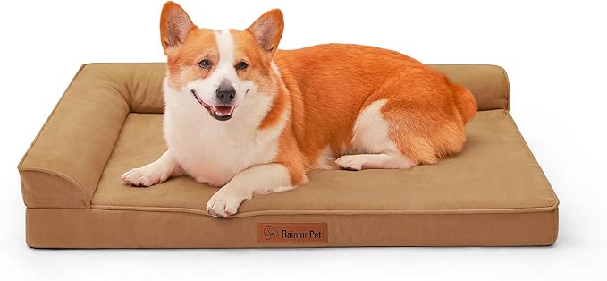 Orthopedic Dog Bed for Large Dogs, 36"x27"x6" Memory Foam Pet Bed with Washable Microsuede Cover, TPU Waterproof Liner & Nonskid Bottom, for Indoor, Outdoor, Crate ＆ Car Use, Khaki
