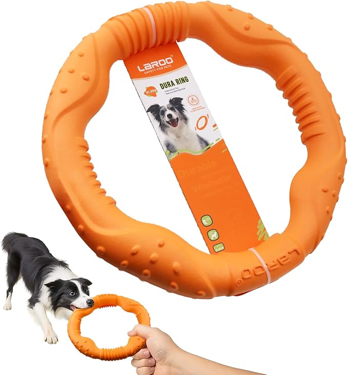 LaRoo Dog Toys for Large Dogs, Floatable Dog Flying Discs 3 Sizes Tug Toy, Interactive and Tug of War Ring Toy, Funny Fetch Teething Toys