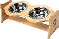 Creative Hobbies Raised Pet Bowls for Cats and Dogs - Bamboo Adjustable Elevated Stand with 2 Stainless Steel Bowls | Anti-Slip Grip, 4 Inches Tall