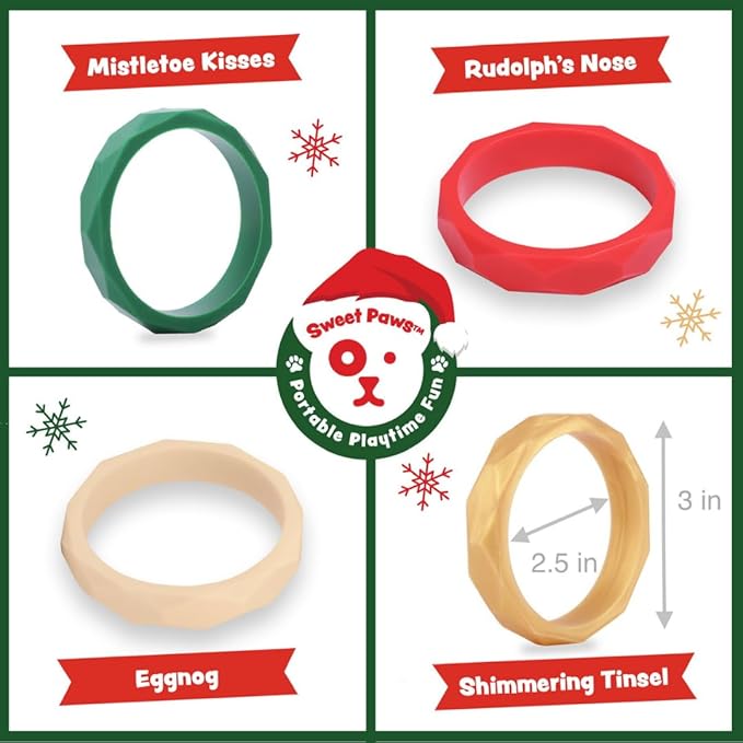 Puppy Teething Rings - 4 Pack, Bracelet Food Grade Silicone Chew Toys for Small Dogs-Medium Dog, Puppy Nipping Solution Toys, Chew Toys for Puppies 0-6 Months - Santa Paws